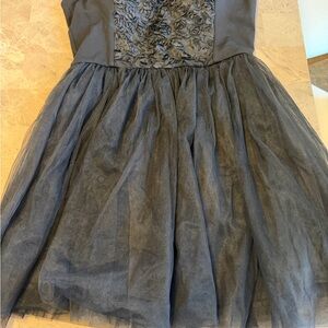 bebe Black Tulle Dress with Rosette Bodice